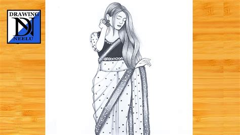 saree drawing|girl wearing saree drawing.